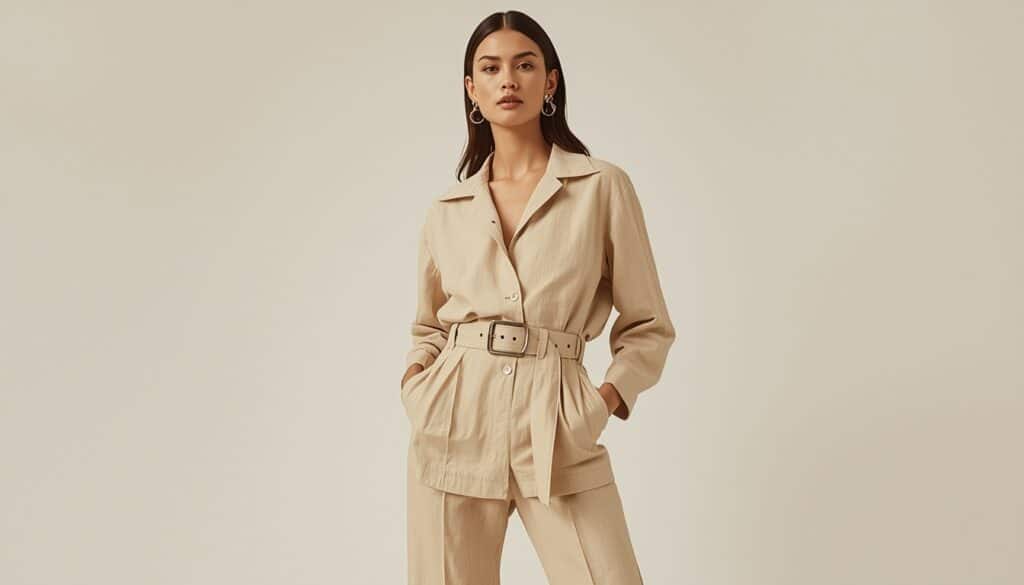 Beige Co-ord Set with Statement Belt