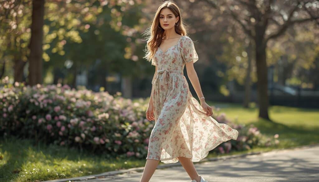 Floral Midi Dress + White Sneakers