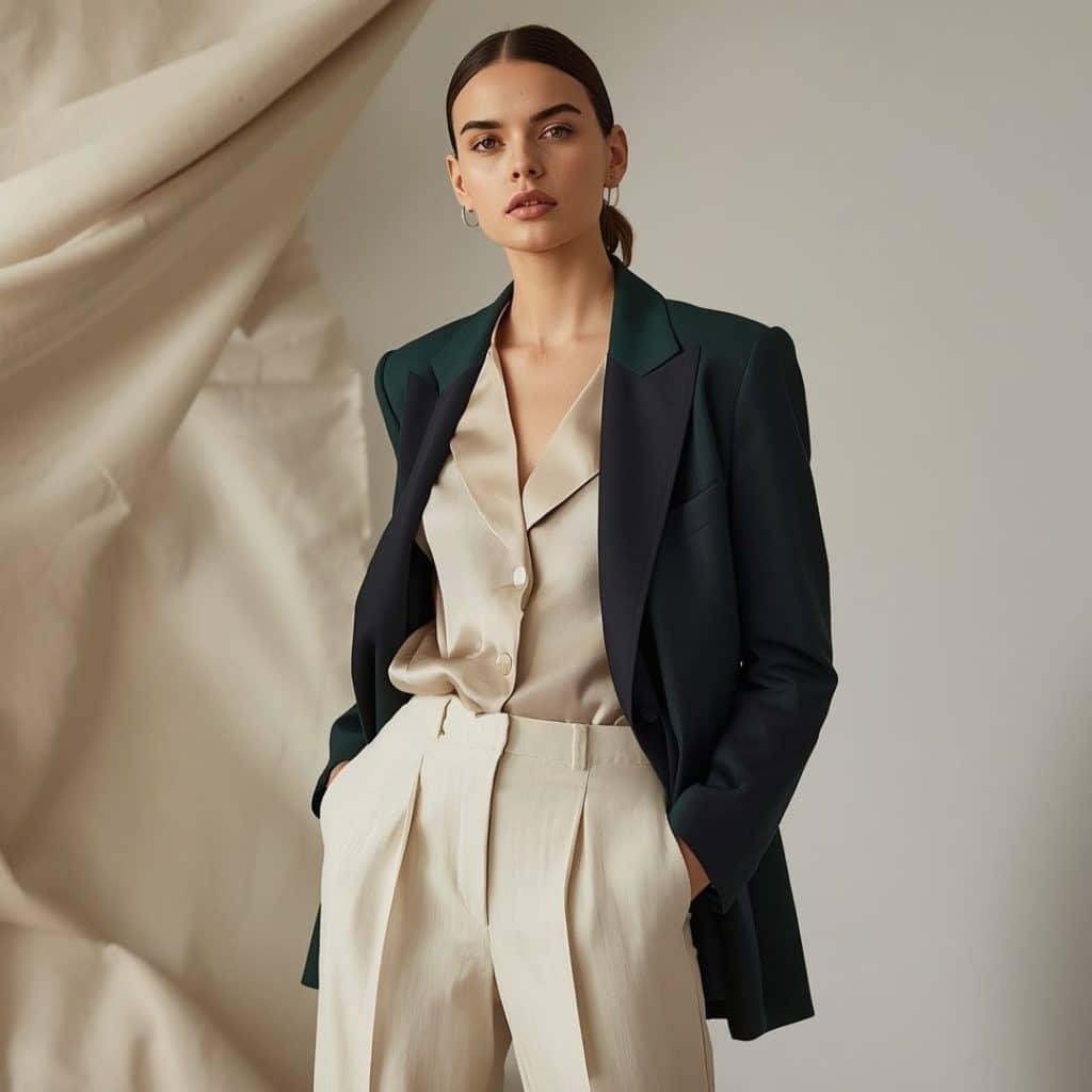 Monochrome office outfit with a contrasting blazer