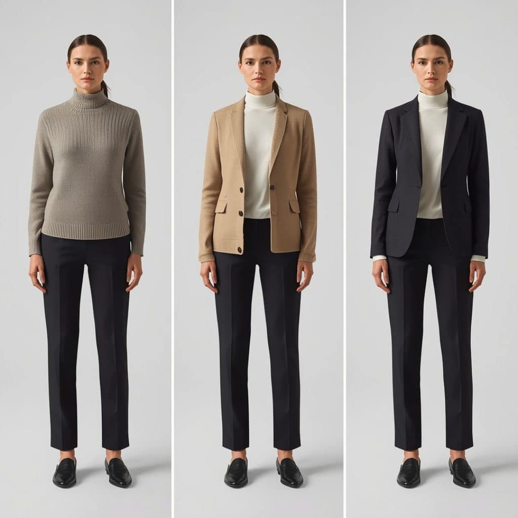 Relaxed business casual and client-facing outfits from one work capsule