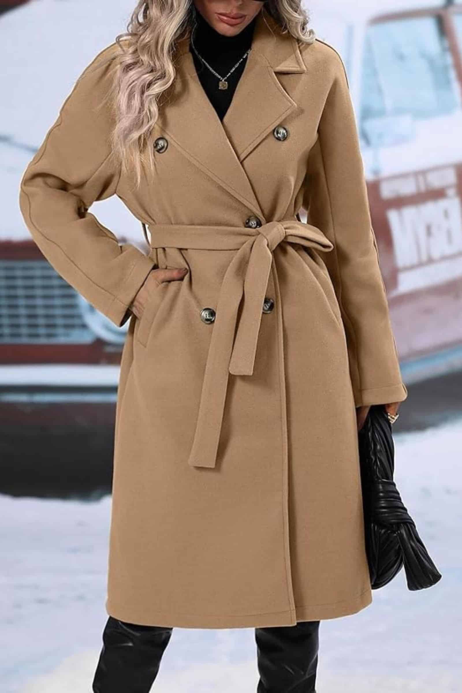 Women's Winter Wool Blend Pea Coat Long Trench Coat