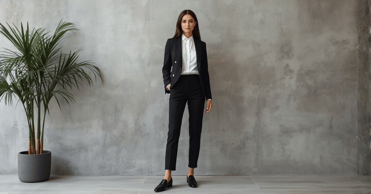 Fall work outfits for cold office days with blazer and tailored trousers